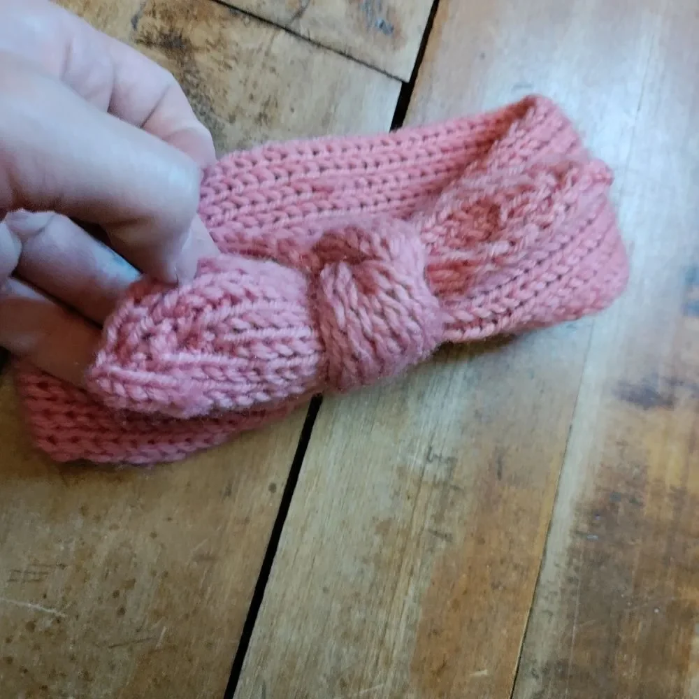 Baby girl headband pink knit sweater headband knot tie holiday Christmas